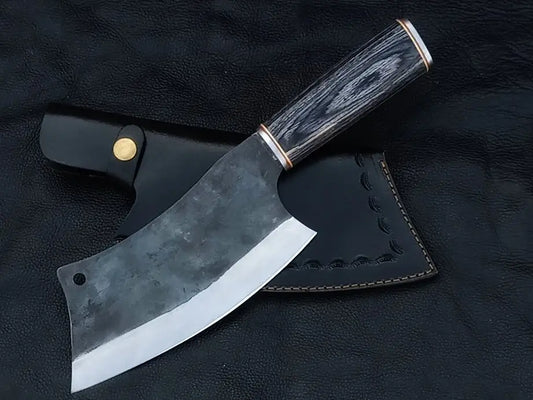 CLEAVER BLACK & GREY HANDLE WITH D2 STEE BLADE SA08-BG - Chef’s Cleaver