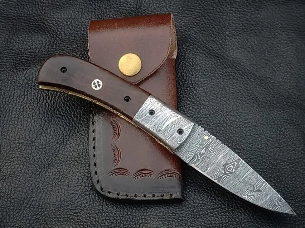 FOLDING KNIFE ROSEWOOD HANDLE WITH DAMASCUS BLADE SA02-R