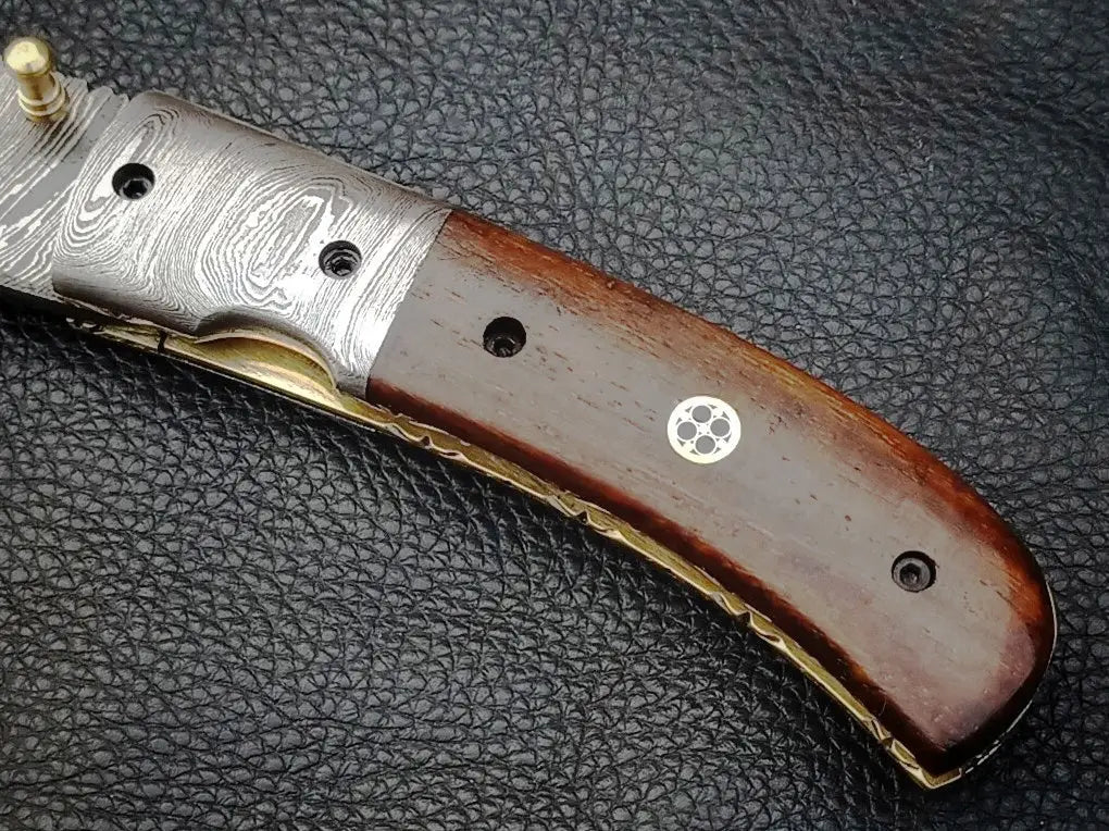 FOLDING KNIFE ROSEWOOD HANDLE WITH DAMASCUS BLADE SA02-R - Folding Knife