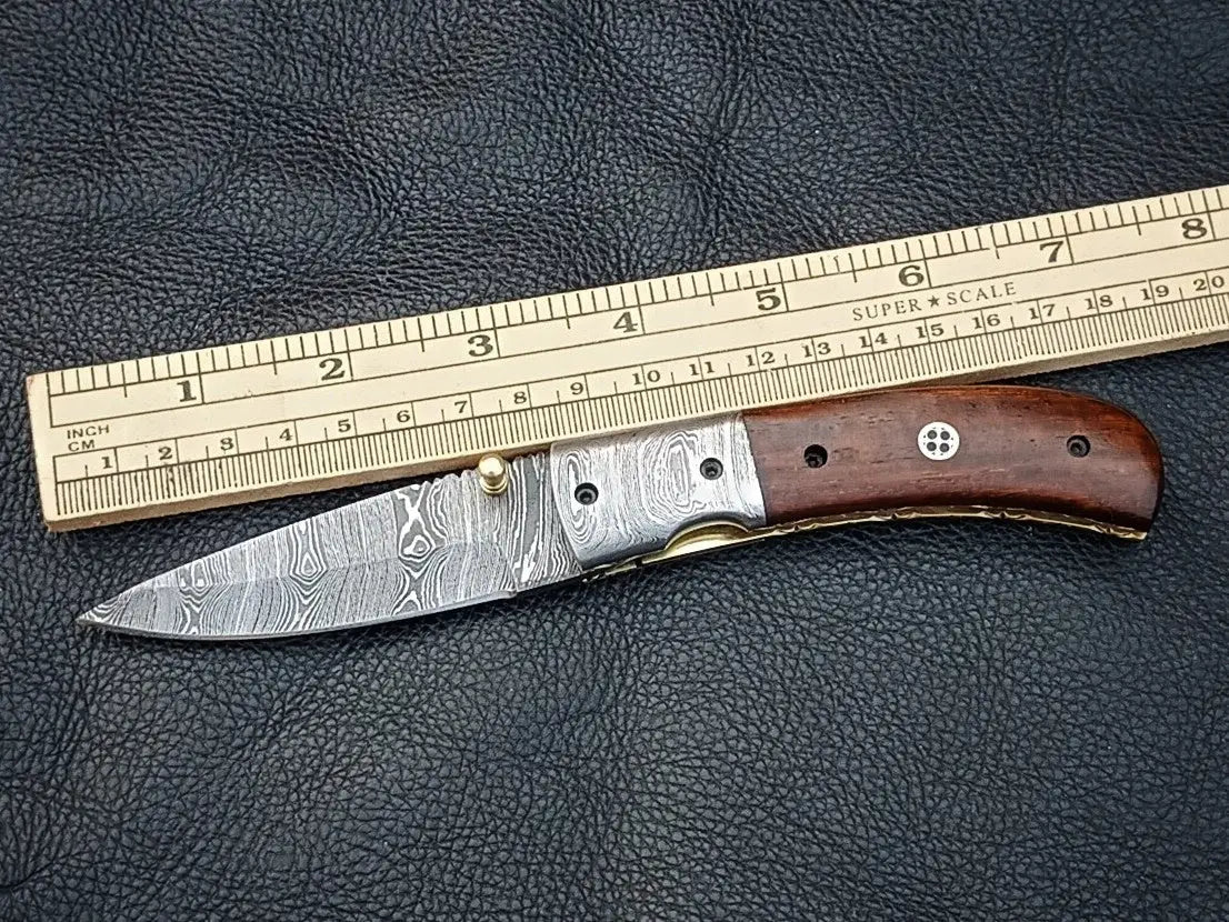 FOLDING KNIFE ROSEWOOD HANDLE WITH DAMASCUS BLADE SA02-R - Folding Knife