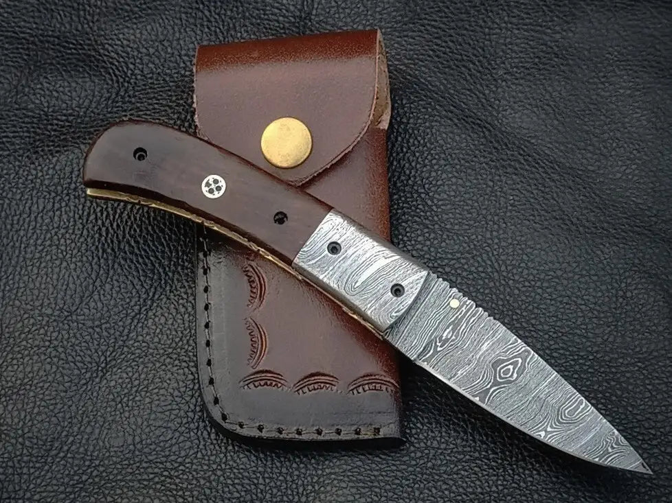 FOLDING KNIFE ROSEWOOD HANDLE WITH DAMASCUS BLADE SA02-R - Folding Knife