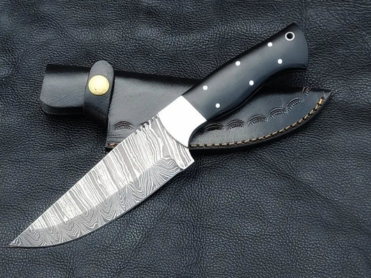 HUNTING KNIFE BLACK HORN HANDLE STAINLESS STEEL BOLSTERS SA10-B