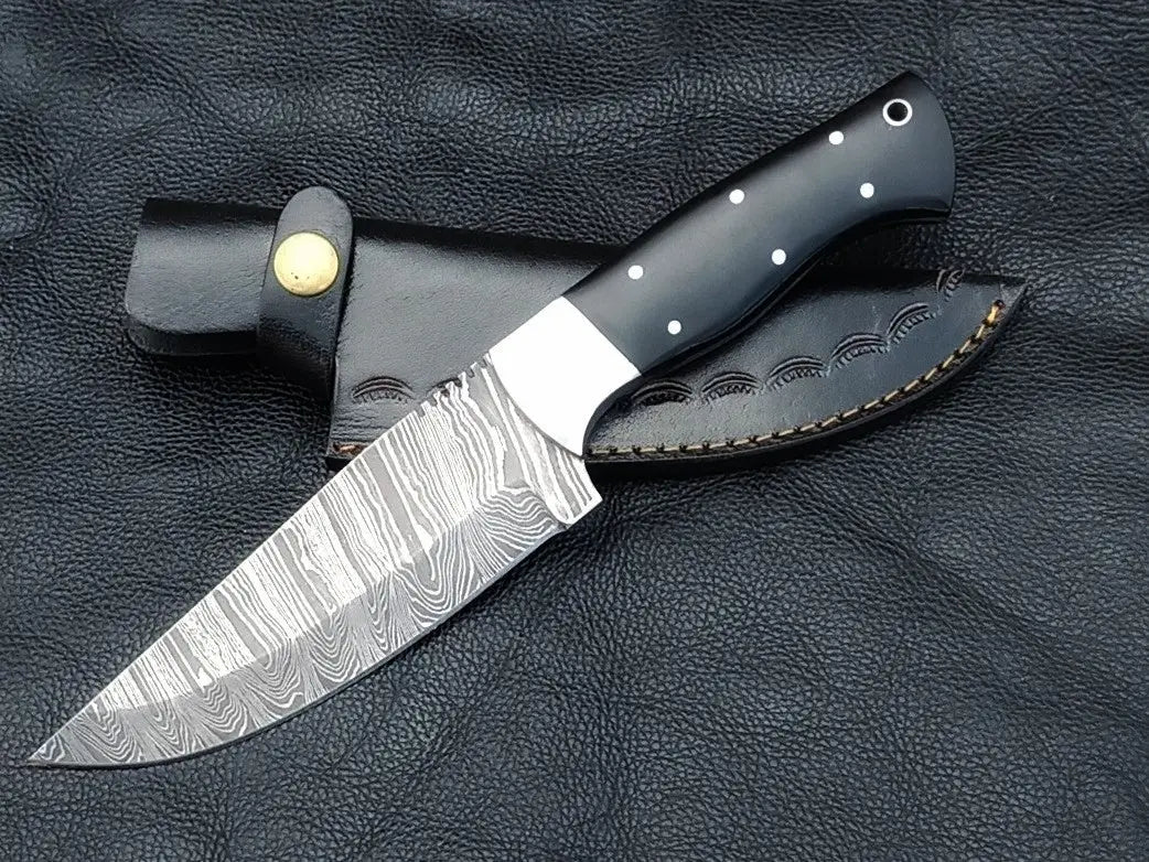 HUNTING KNIFE BLACK HORN HANDLE STAINLESS STEEL BOLSTERS SA10-B - Hunting Knife