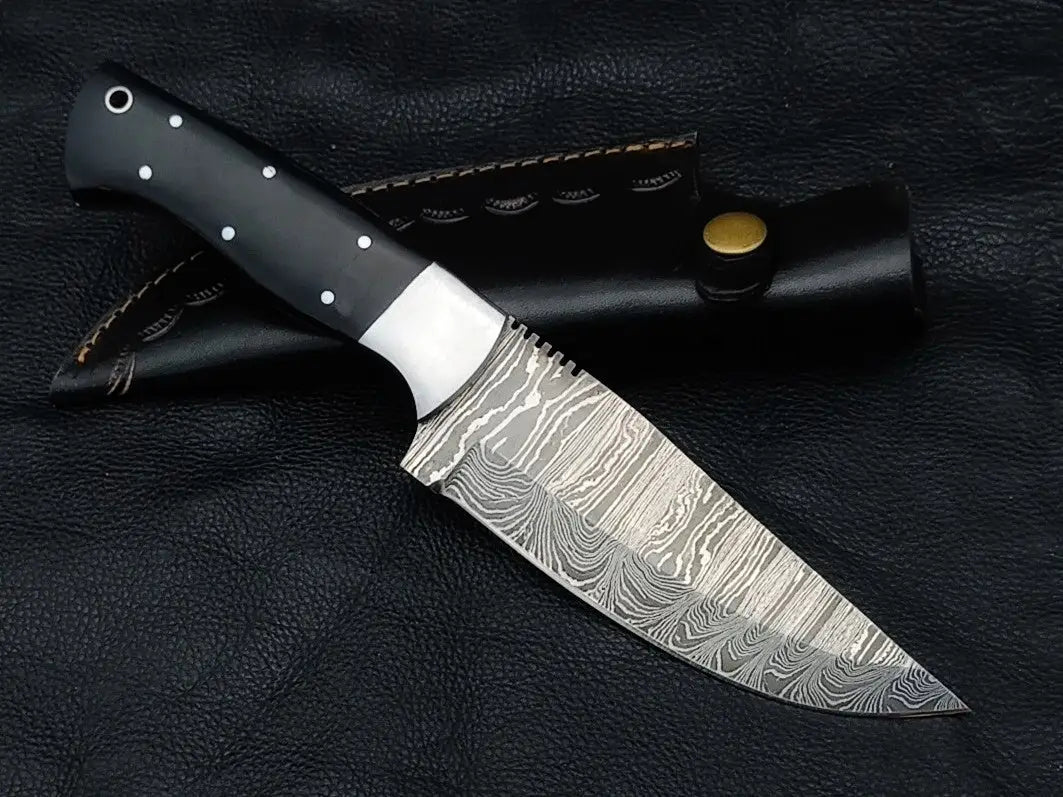 HUNTING KNIFE BLACK HORN HANDLE STAINLESS STEEL BOLSTERS SA10-B - Hunting Knife