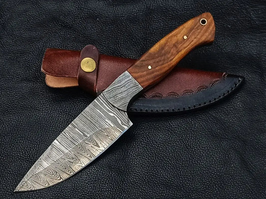 HUNTING KNIFE ROSEWOOD HANDLE WITH DAMASCUS STEEL BLADE SA05-R