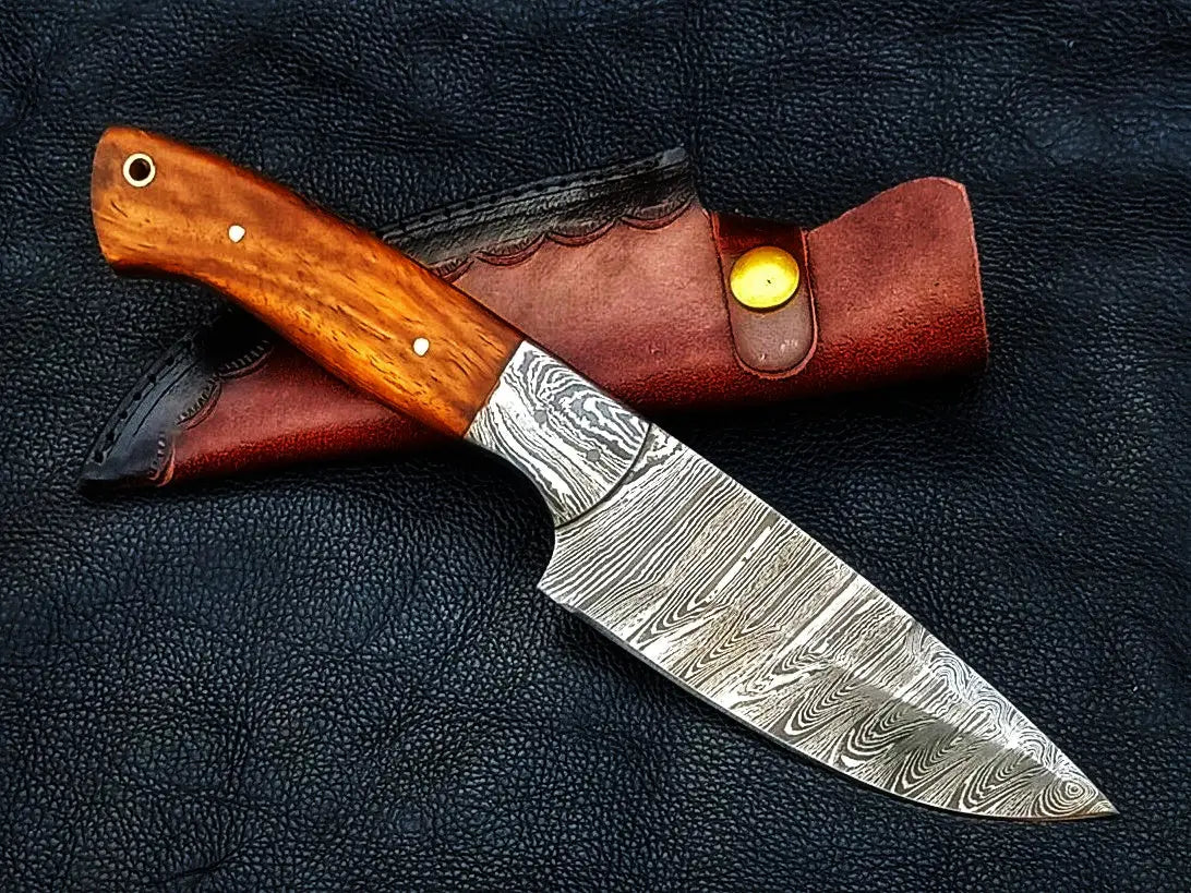 HUNTING KNIFE ROSEWOOD HANDLE WITH DAMASCUS STEEL BLADE SA05-R - Hunting Knife