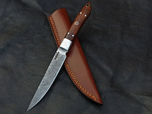 Damascus Steel Bird and Trout Knife Rosewood