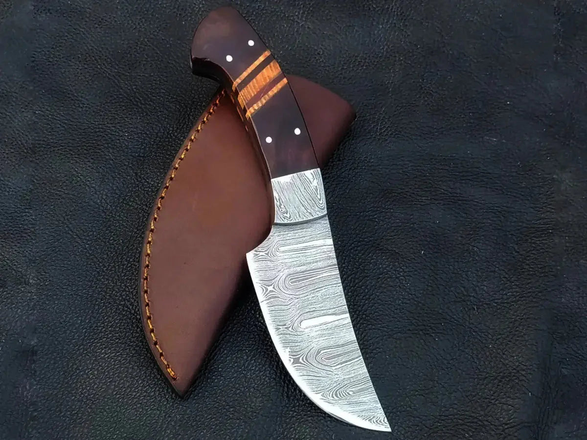 Handmade damascus steel knife with brown sheath - Handmade Damascus Steel Knife-C101