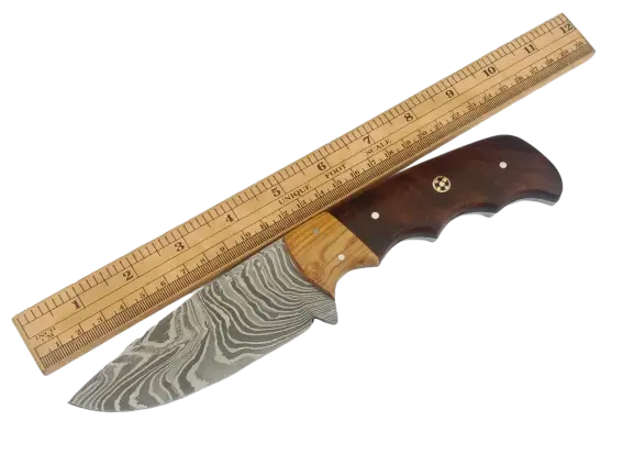 Handmade Damascus Steel Hunting Knife-B538 with ruler.