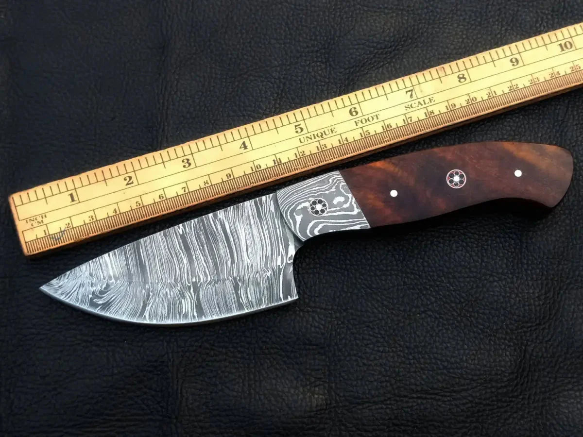 Damascus steel hunting knife with ruler displayed - Damascus Steel Hunting Knife-C97.