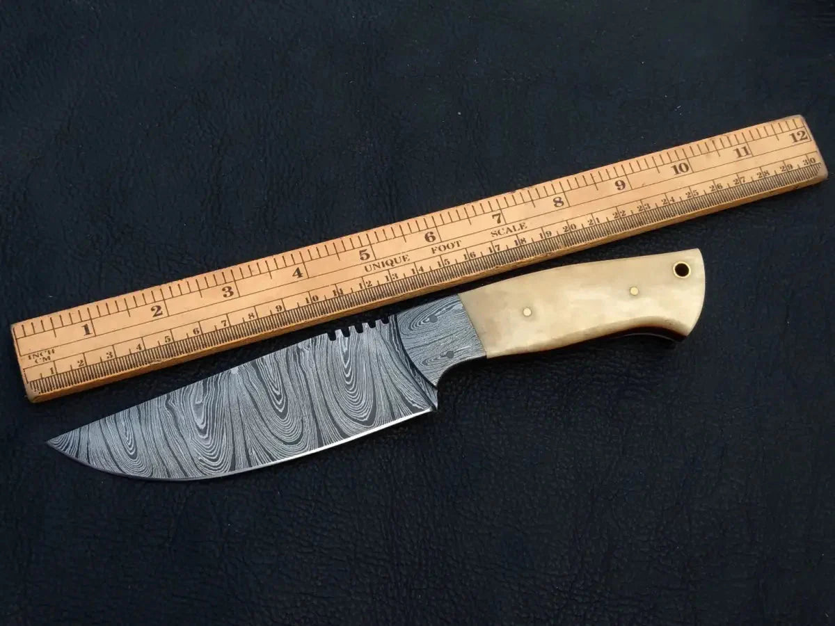 Handmade Damascus Steel Hunting Knife - Detailed Measurement View