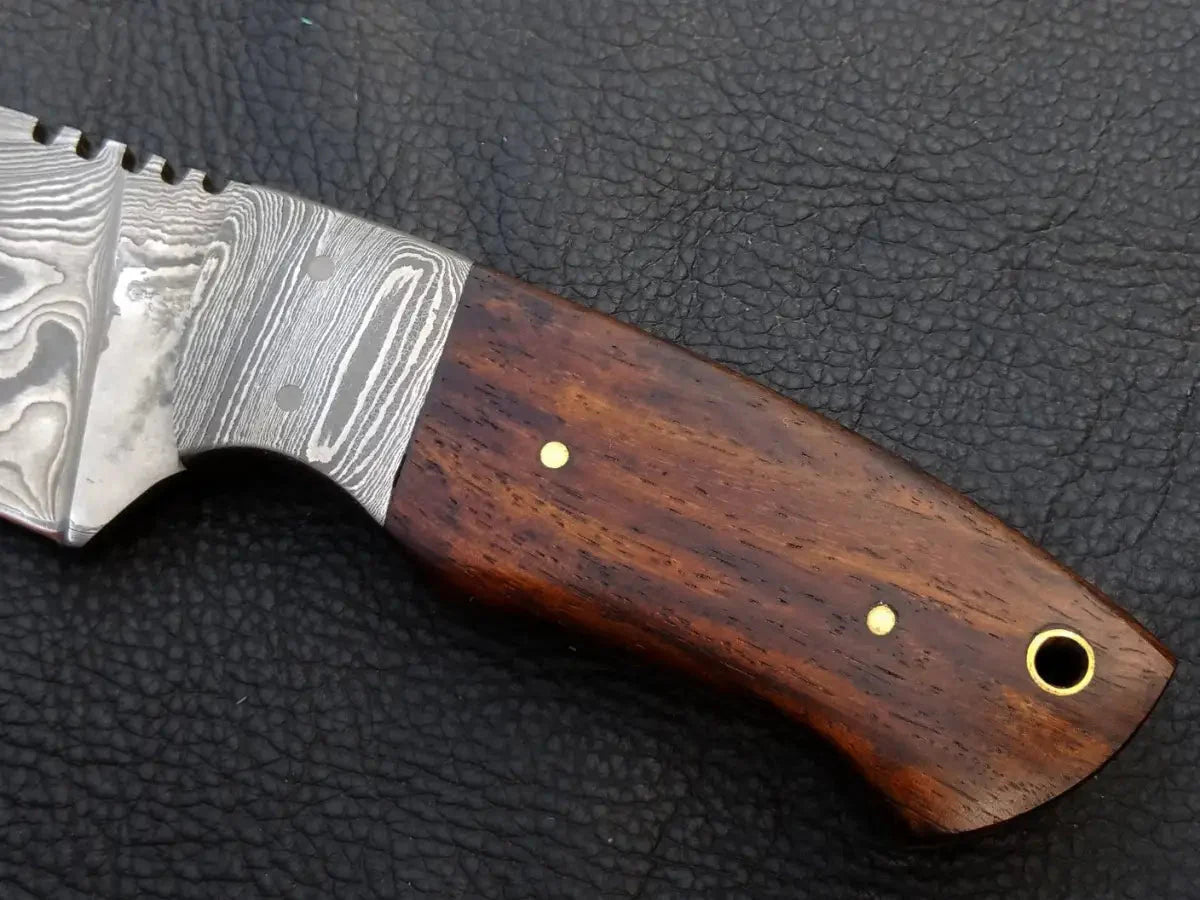Handmade Damascus Steel Skinning Knife with Wooden and Metal Handle