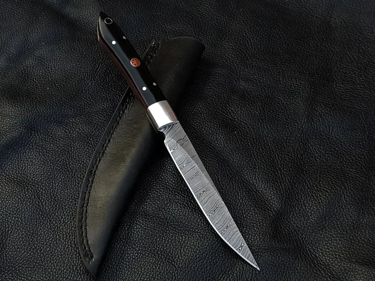 Damascus Steel Bird and Trout Knife Bull Horn